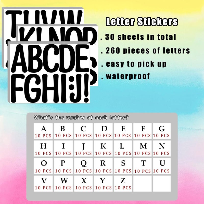 Bemeol 30 Sheets Large Letter Stickers 4 Inch Alphabet Letter Stickers Self Adhesive Sticker Letters for Bulletin Boards Classroom Home Decor(Black) - Image 2